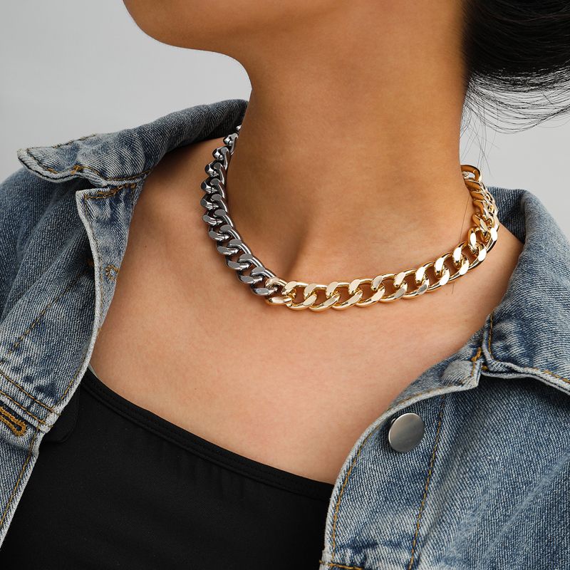 Kalung Rantai Tebal Chain Necklace Choker Kalung Punk Gold Mix Silver