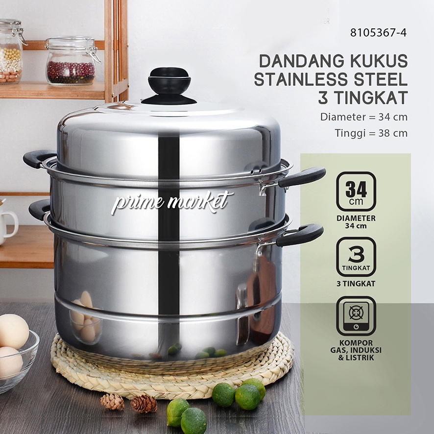 Panci Kukus Dandang Kukus 3 Tingkat Panci Steamer Panci Kukusan Stainless Steel  34 cm (8105367-4)
