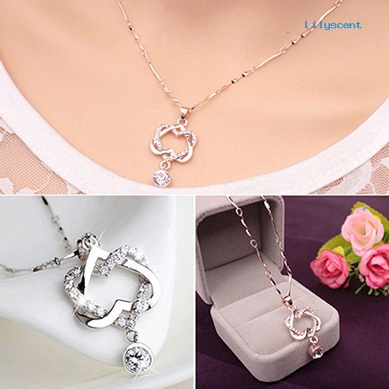 Ls Wanita Fashion Double Berongga Cinta Hati Liontin Kalung Rantai Choker Perhiasan