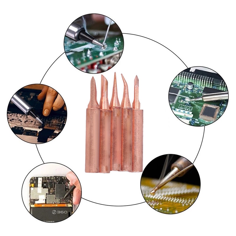 5in1 Mata Solder Ujung Tip Station Station-Solder Tip Tembaga Gold Lurus Bengkok Pisau