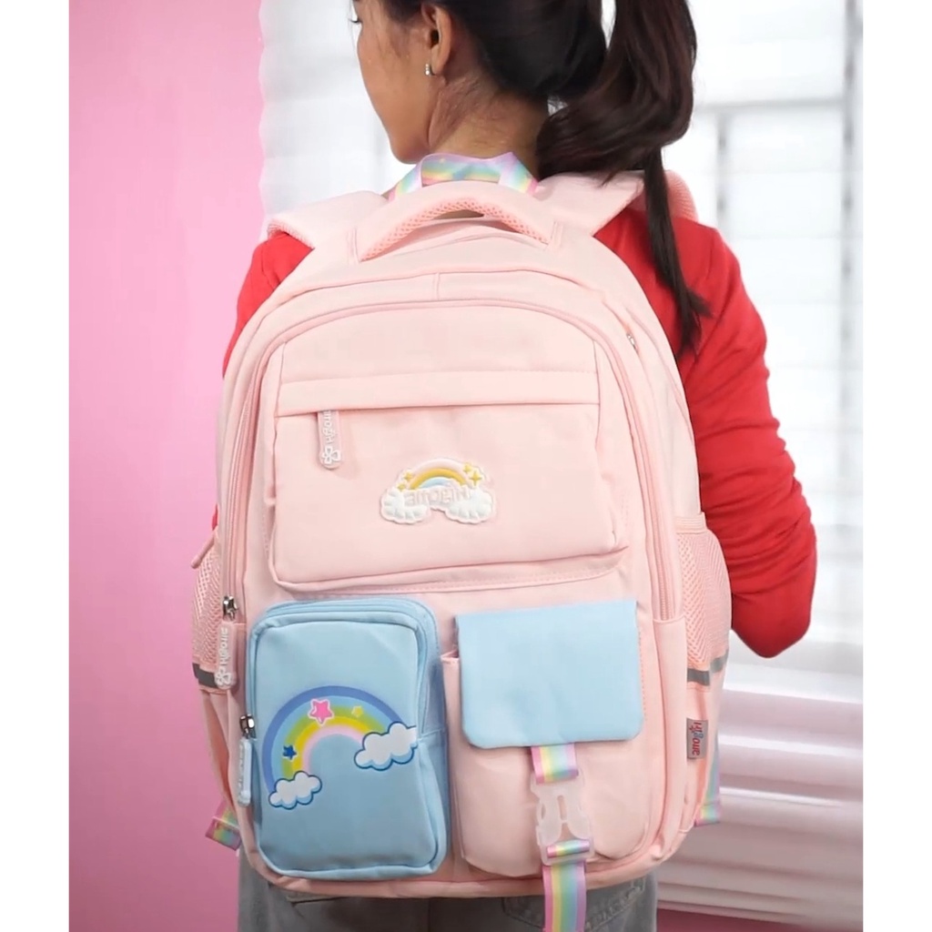 Tas Ransel Backpack Sekolah Anak Perempuan Alto Girl Original Rainbow Strap