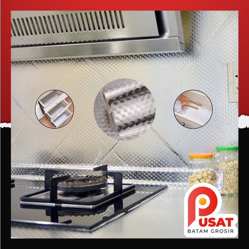 PUSAT BATAM GROSIR - H980 Wallpaper Aluminium Foil Anti Minyak (300x60CM) / Stiker Dapur / Stiker Wa