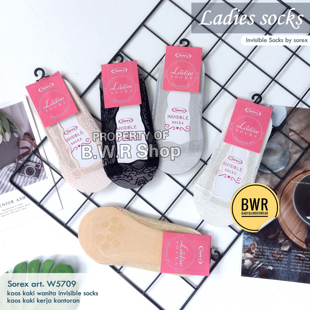 Kaos Kaki Sorex W5709 Wanita Invisible Socks / 5709 Kaos Kaki Pendek kantor Seamless Renda  Leadies Pilih Warna | Bwr