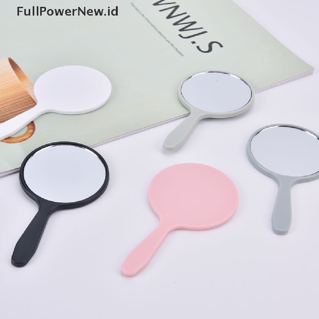 Power Cermin Rias Genggam Round Vanity Mirror Dengan Handle Hand Mirror Cosmetic ID