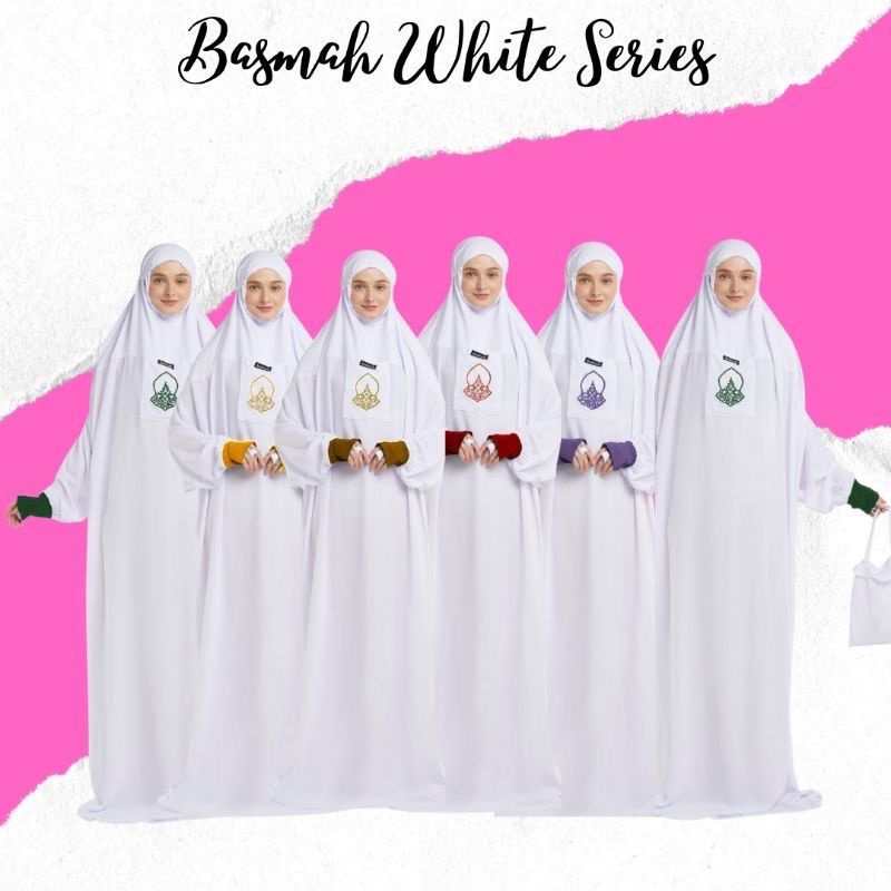 Mukenah yabasmah putih polos//Mukenah yabasmah manset//Munekah yabasmah