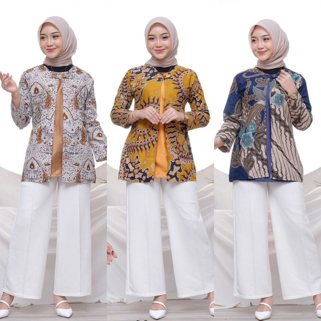 Baju Batik Wanita Modern Atasan Blouse Batik Kerja Kantor Wanita