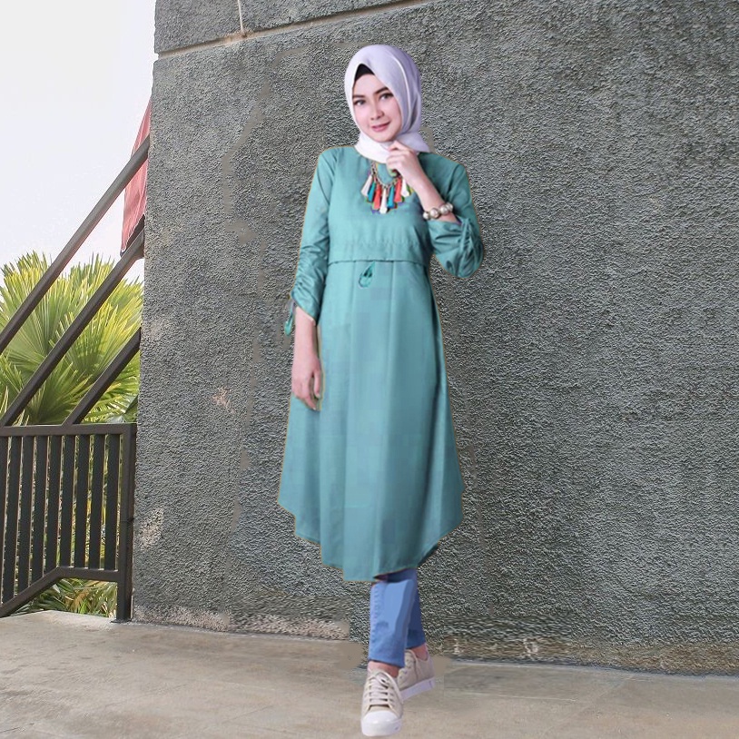 Baju Atasan Wanita Momina Tunik Lengan Serut