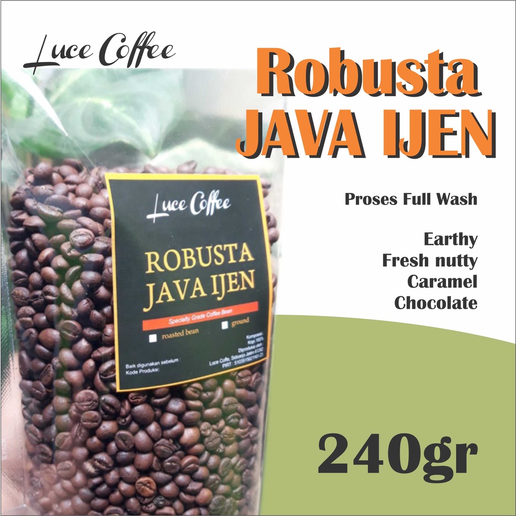 

Luce Coffee, Kopi ROBUSTA Java Ijen 240gr - Biji atau Bubuk - Luce coffee