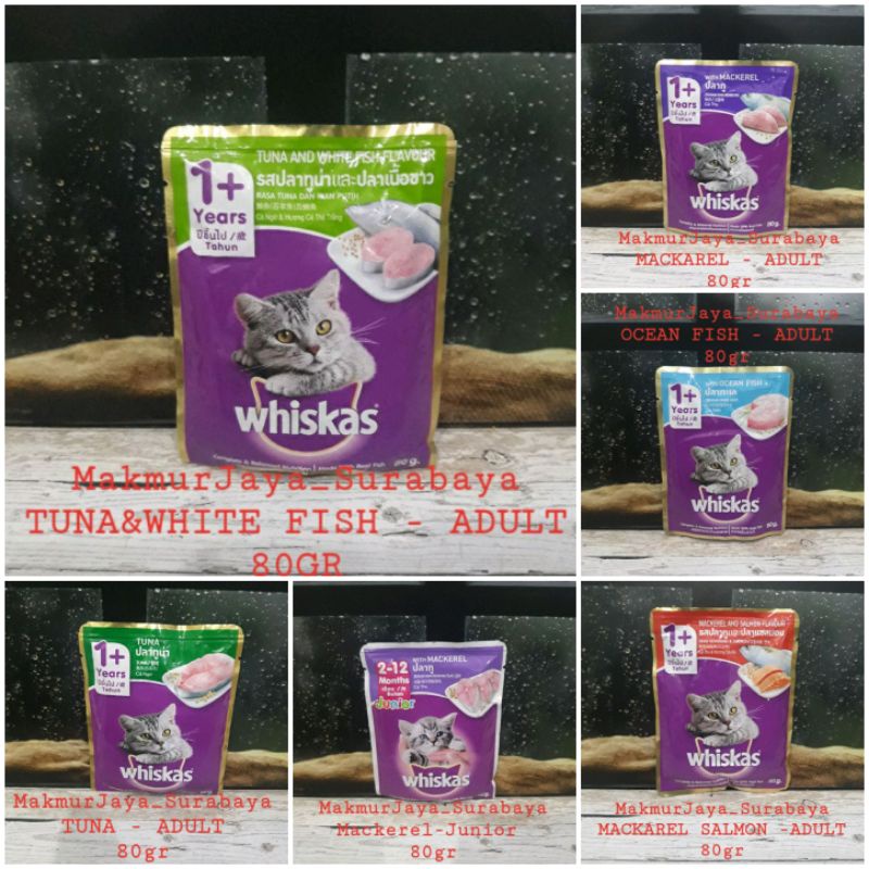 Whiskas Adult &amp; Junior 11varian lengkap  sachet 80gr /Wet food/pouch/Whiskas murah