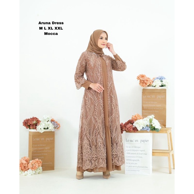 Permata Olshop / Aruna Dress NF / Dress Kebaya Modern / Gamis Kebaya Pesta / Gamis Kondangan / Gamis Kebaya Outer Lepas Pasang