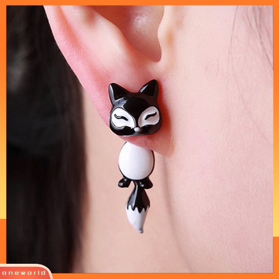 [oneworld] 1pc Wanita Chic Lucu 3D Fox Ear Stud Hadiah Pesta Indah Kartun Hewan Anting-Anting