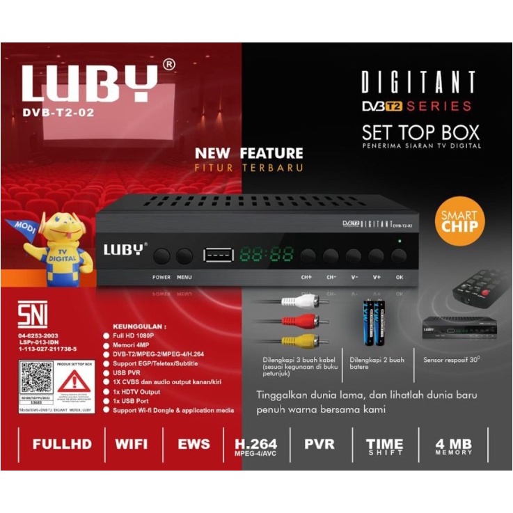 Receiver TV Digital Set Top Box Luby Full HD DVB T2-01 T2-03 T2-02 STB DVBT2 LUBY