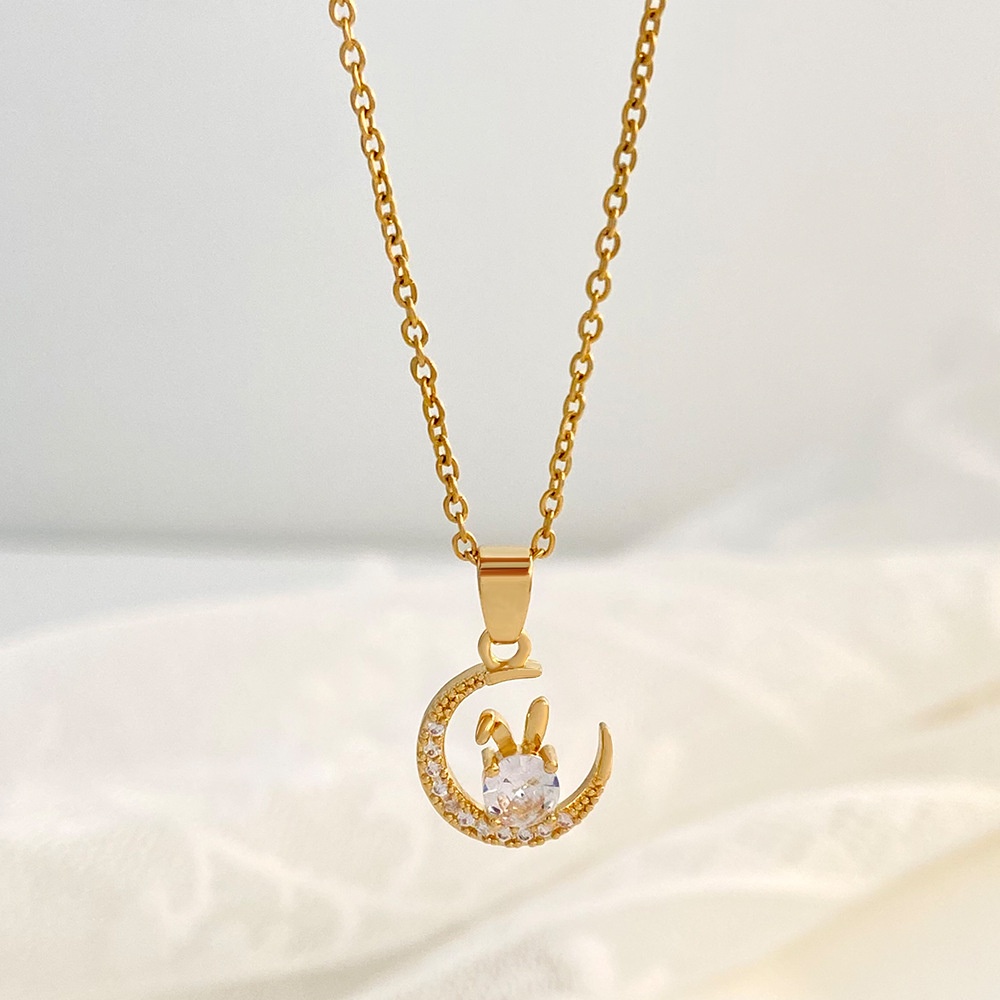 Kalung Bulan Sabit Kelinci Zirkon Yang Indah2023Kalung Wanita Kelinci Perak Baru Hadiah Tahun Baru