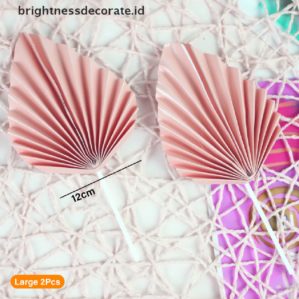 [Birth] 2pcs Paper Fan Cake Topper Gold Palm Leaf Dekorasi Pesta Ulang Tahun Kue Insert [ID]