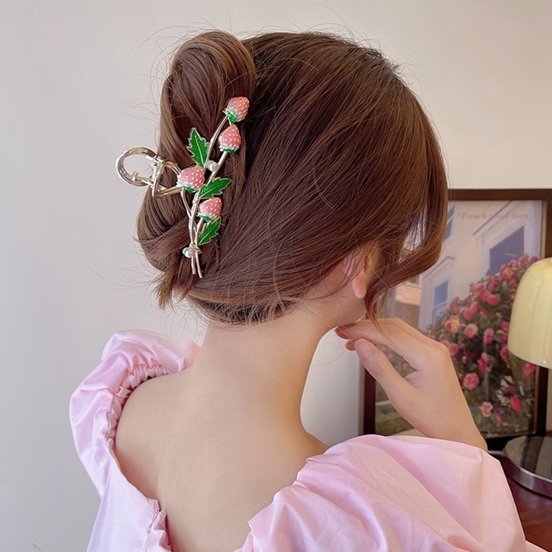 Strawberry Hair Claw Clips Cute Metal Hair Clip Kuat Non Slip Hold Hair Jaw Clips Pink Hair Claw Clips Aksesoris Untuk Wanita Dan Anak Perempuan Styling Rambut Fashion Perlengkapan Rambut