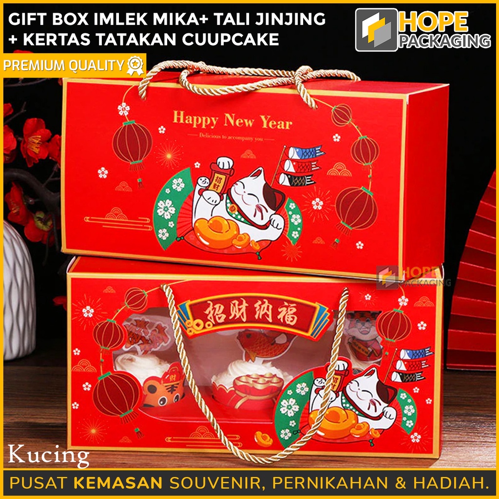 Gift Box Imlek Tatakan Cupcake Tali / Kotak mika imlek Snack Imlek Box Mika Kue Keranjang Dodol