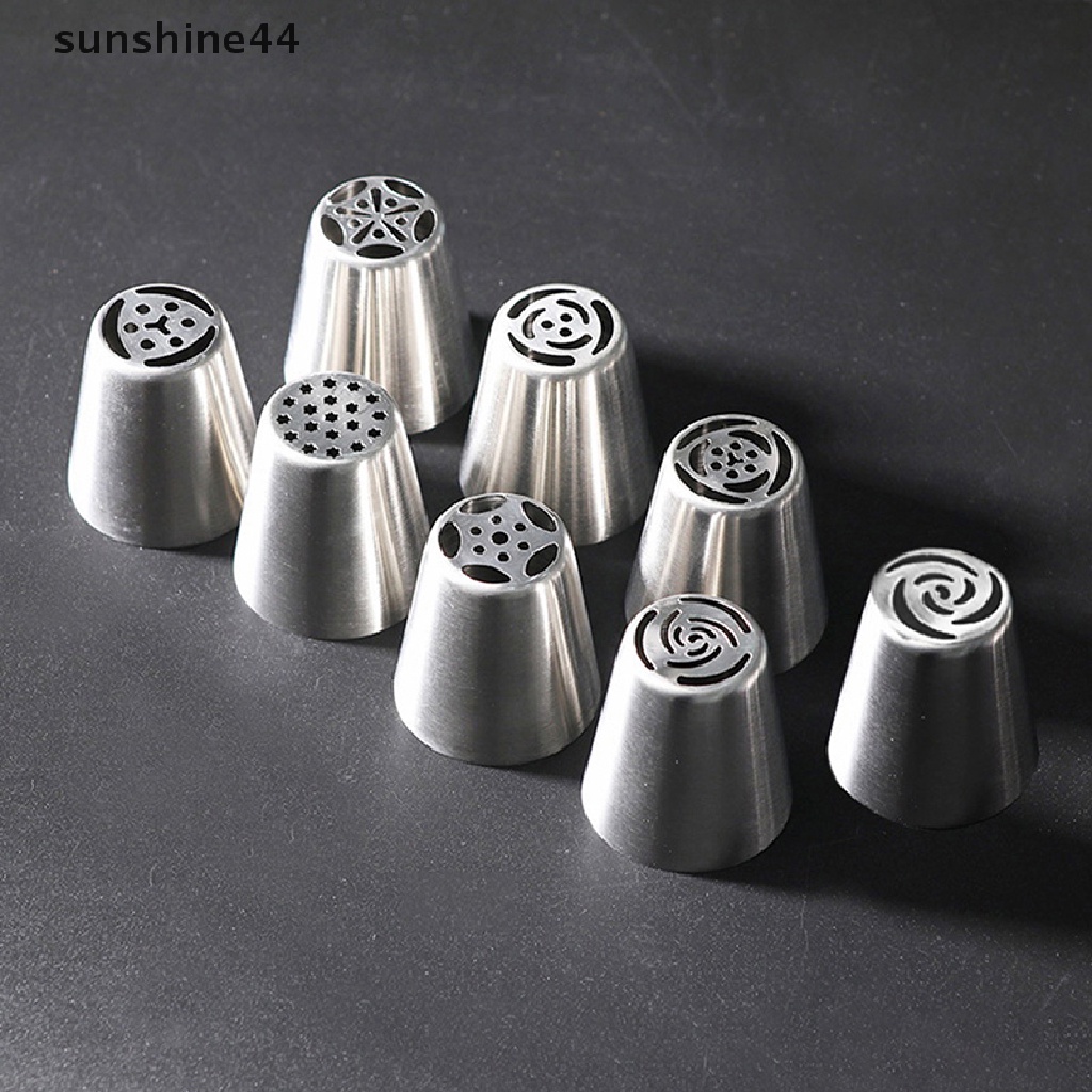 Sunshine 8Pcs/Set Stainless Steel Rusia Nozel Pastry Kue Icing Piping Nozzle Tools.