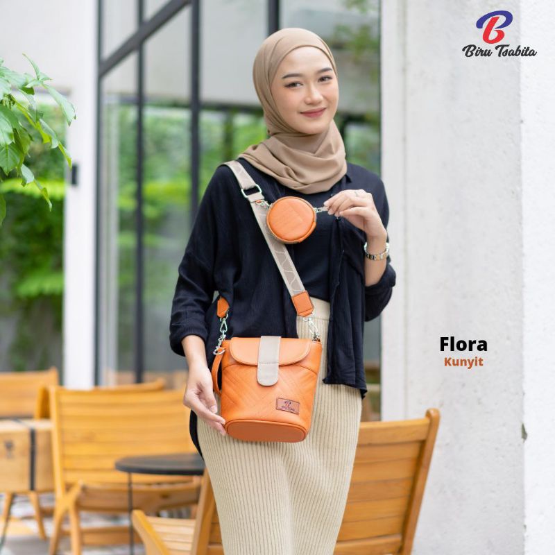 Biru Tsabita, Flora Bag Tas Slempang 2in1 Free Dompet Koin
