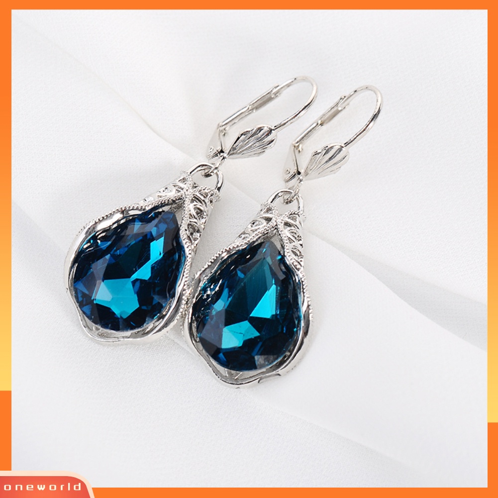 {oneworld} Fashion Wanita Teardrop Faux Sapphire Menjuntai Leverback Earrings Perhiasan Hadiah