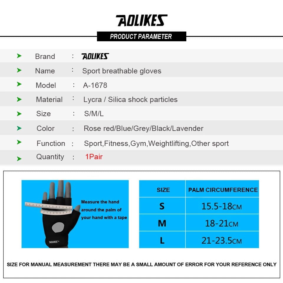 (COD) AOLIKES 1678 Sarung Tangan Fitness Gym Sepeda Motor Hand Wrist Wrap Gloves Glove