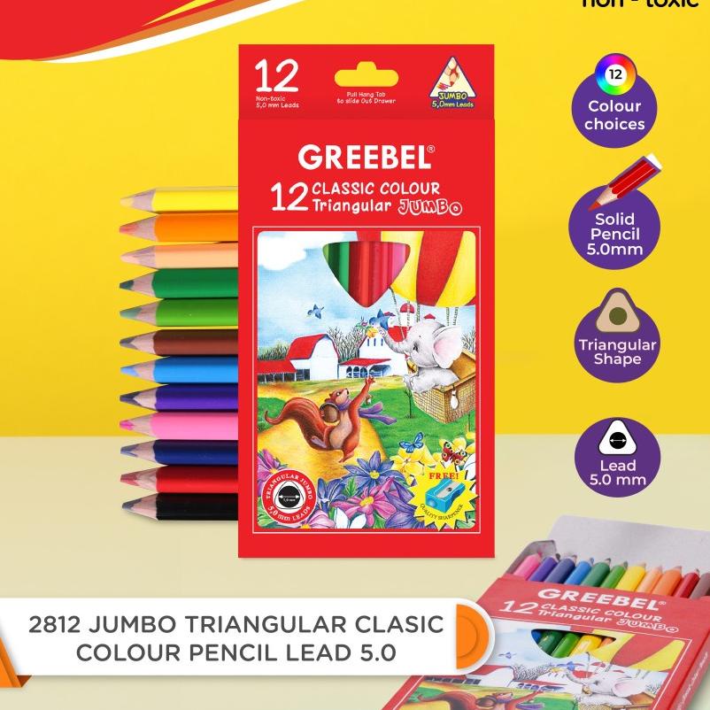 

Promo GREEBEL Pensil Warna anak 2812 JUMBO TRIANGULAR CLASSIC (ISI 12) / Coloring Pencils cerah tdk berdebu aman non toxic