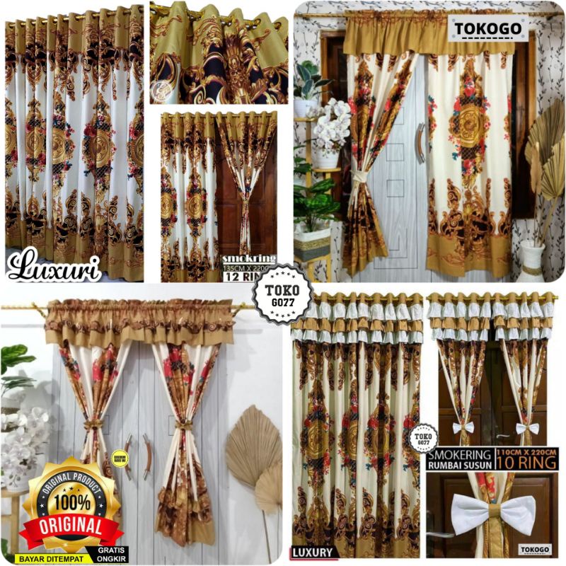Paket Couple Gorden Motif Luxury | Batik Sultan [ Smokering 12 Lubang | Susun Rumbai Pita | Serut Jendela pendek | Poni Pintu Minimalis Bisa Cod Terlaris