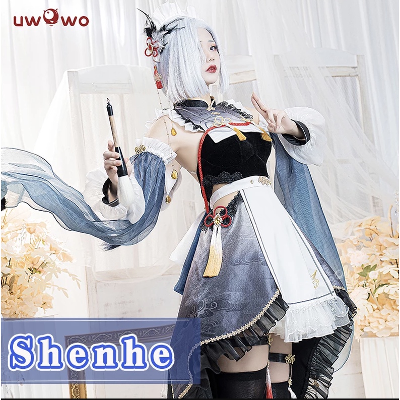 UWOWO Shenhe Cosplay Maid Dress Halloween Christmas Costume Game Genshin Impact Fanart Shenhe Cosplay Maid Role Play