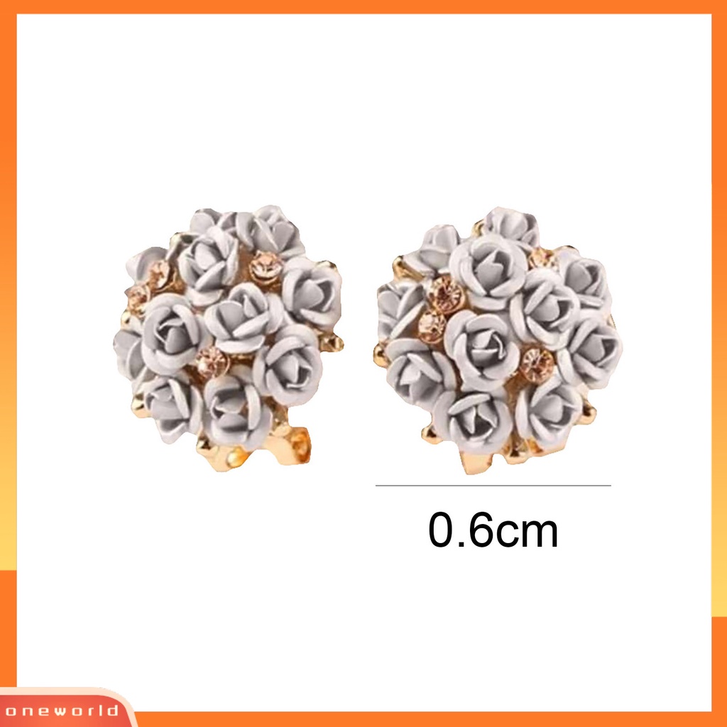 {oneworld} Ear Studs Indah Desain Bola Bunga Mawar Bahan Alloy Berlian Imitasi Anting Untuk Perjamuan