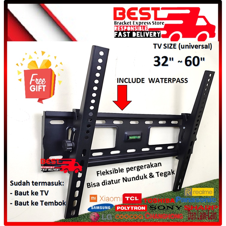 Garansi COCOK!!! Bracket TV LED 32&quot; s/d 60&quot; universal (ada WATERPASS) Premium High Quality Kokoh tebal dan berkualitas bracket braket breket briket breaket brecket bricket barket