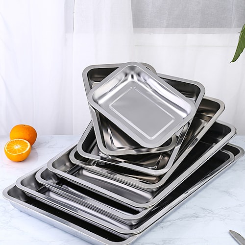 Nampan Stainless Ceper atau Tempat Kue Aqua dan Gelas Serbaguna Bentuk Persegi