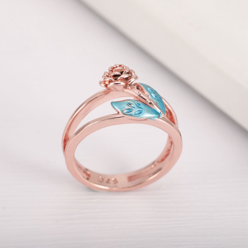 Cincin Kawin Jari Bunga Kristal Baru Untuk Wanita Rose Gold Zircon Open Ring
