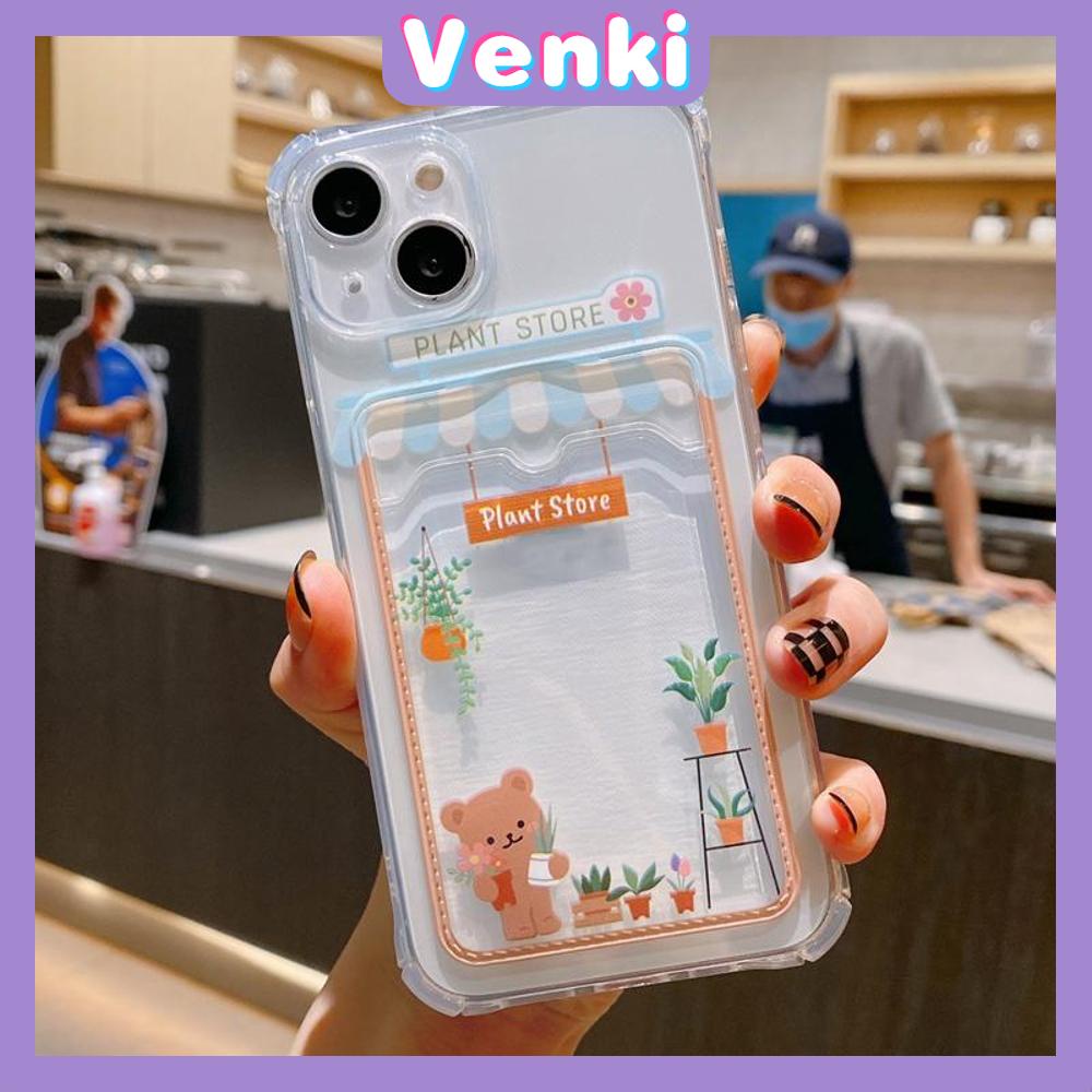 For iPhone 14 Pro Max Card Holder Case Clear Card Storage Back Cover Cute Ice Cream Shop &amp; Plant Shop Camera Protection Shockproof For iPhone 14 13 12 11 Plus Pro Max 7 Plus X XR