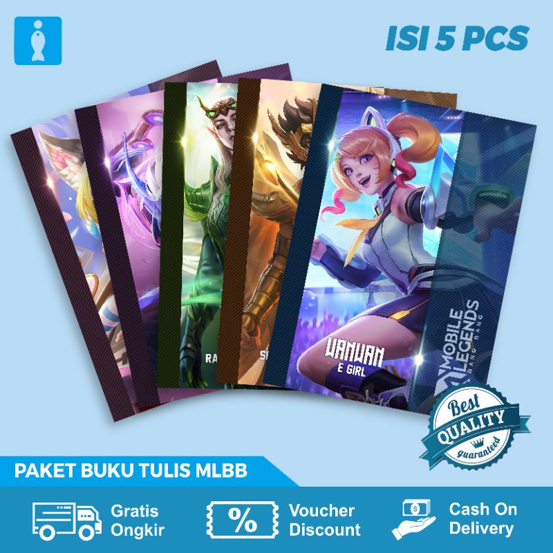 

BUKU TULIS SEKOLAH 38 LEMBAR / BUKU TULIS MOBILE LEGEND 1 PAK ISI 5 BUKU