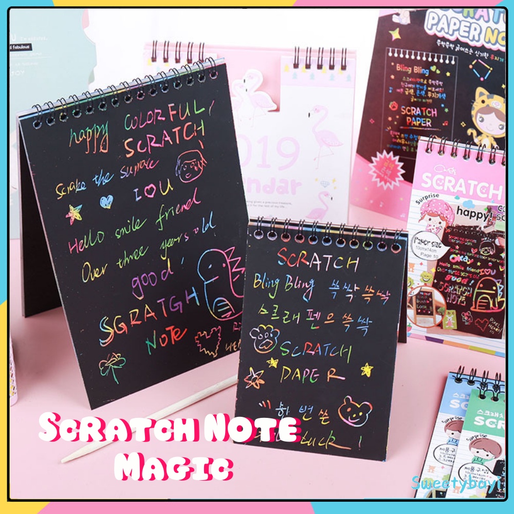 SweetyBayi Scratch note kecil Buku magic warna colourful Scratch note kecil Mainan edukasi Black cardboard