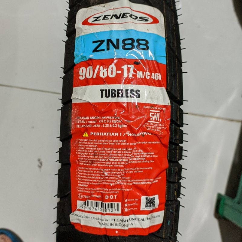 Ban Luar Tubeless Zeneos ZN 88 90/80-17 Sepeda Motor