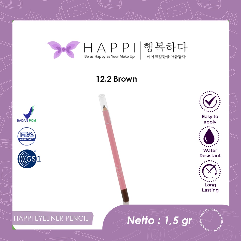 EYELINER PENSIL HAPPI BLACK, HAPPI COSMETICS EYELINER PENCIL BLACK ,SMUDGE , PERFECT SHARP