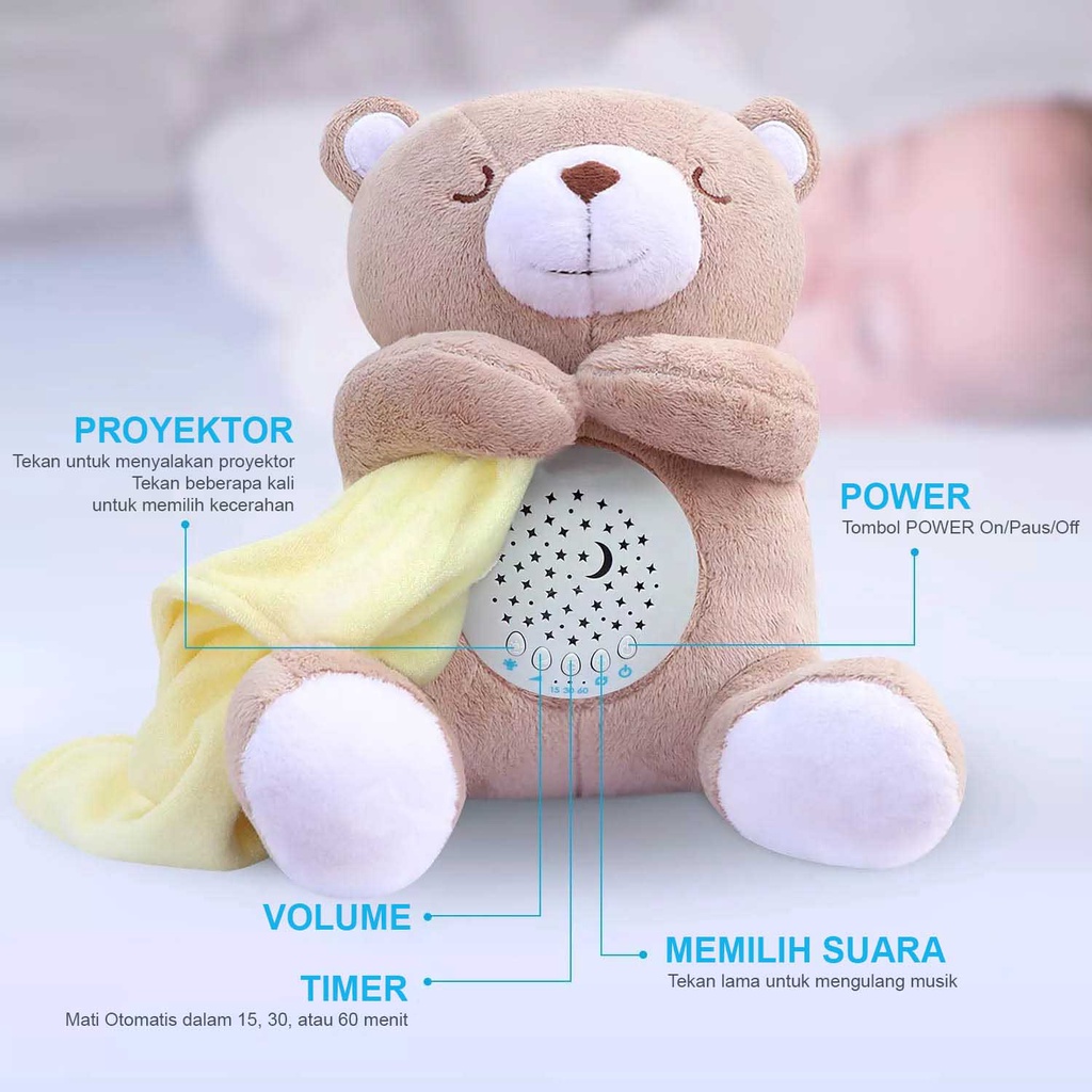 Calm Doll Proyektor | Lucu Lembut Musik &amp; Lampu | Mainan Boneka Bayi Lucu Lembut | Mainan Boneka Anak Perempuan 1-2-3-4-5-6 Tahun