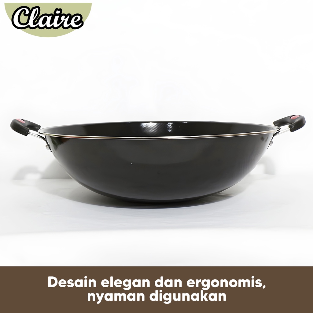 WAJAN ENAMEL 34CM/WAJAN 2 KUPING/WAJAN HITAM ANTI LENGKET PERALATAN MEMASAK