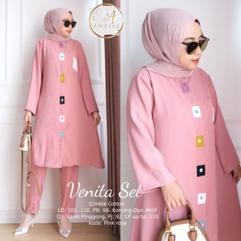 Venita Set - Setelan Wanita dewasa bahan cringkle polos - Oneset crinkle