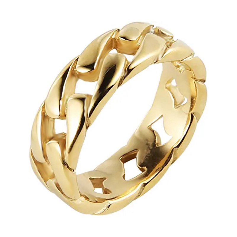 Cincin Rantai Chunky Tebal Warna Emas Perak Punk Vintage Cuban Curb Link Wedding Ring Untuk Wanita Pria