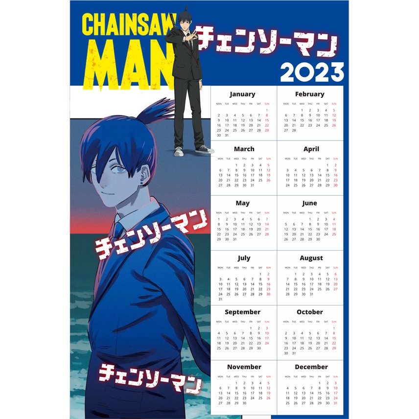 

KALENDER DINDING ANIME 2023 CHAINSAW MAN AKI HAYAKAWA
