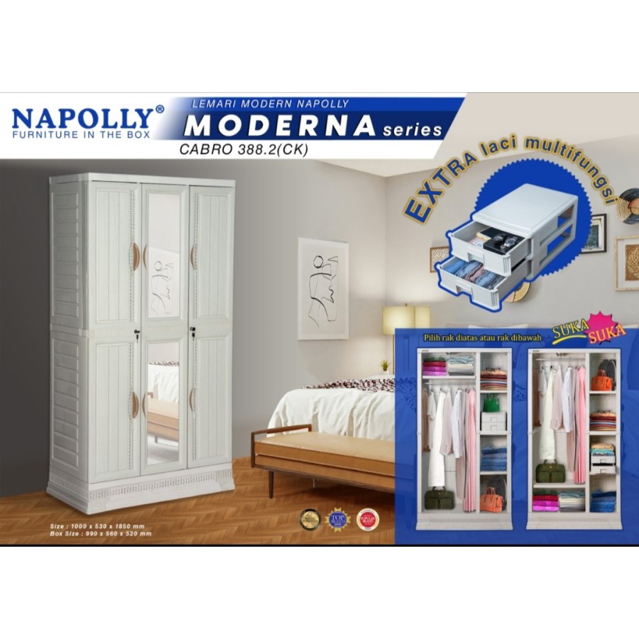 Lemari Baju Plastik 3 Pintu Hanger Napolly Moderna Cabro 388.2 (CK)