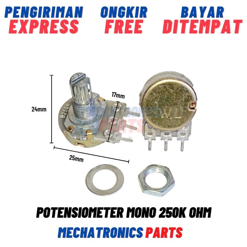 Potensiometer Mono 250K Ohm Potensio Linear B250K