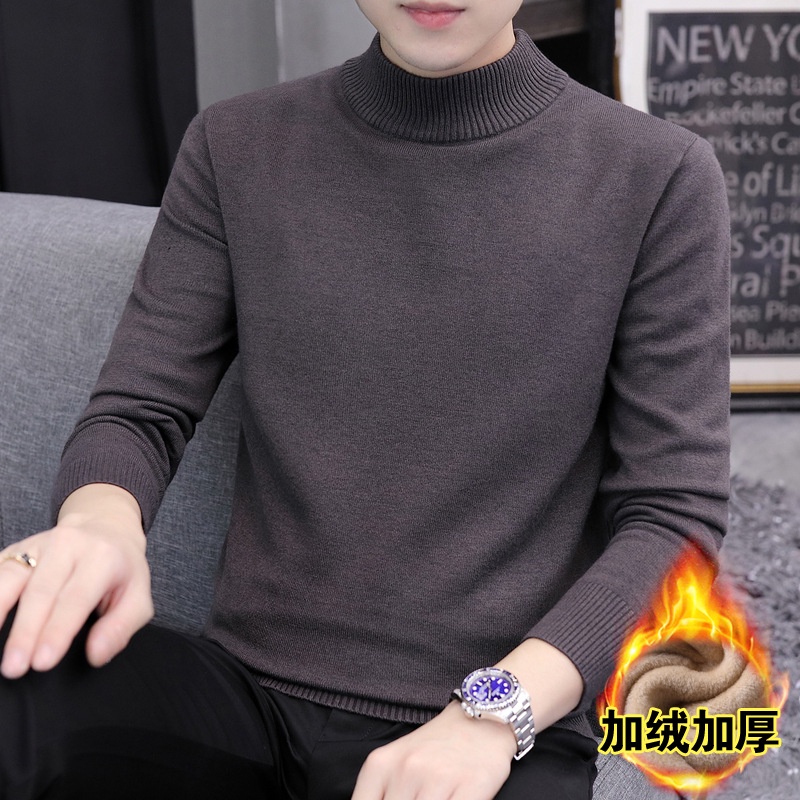 Pria 2022      Korea Slim-Fit Turtleneck Sweater Kasual Bulu  Tebal Rajut Inner memakai Kapas  Rajut