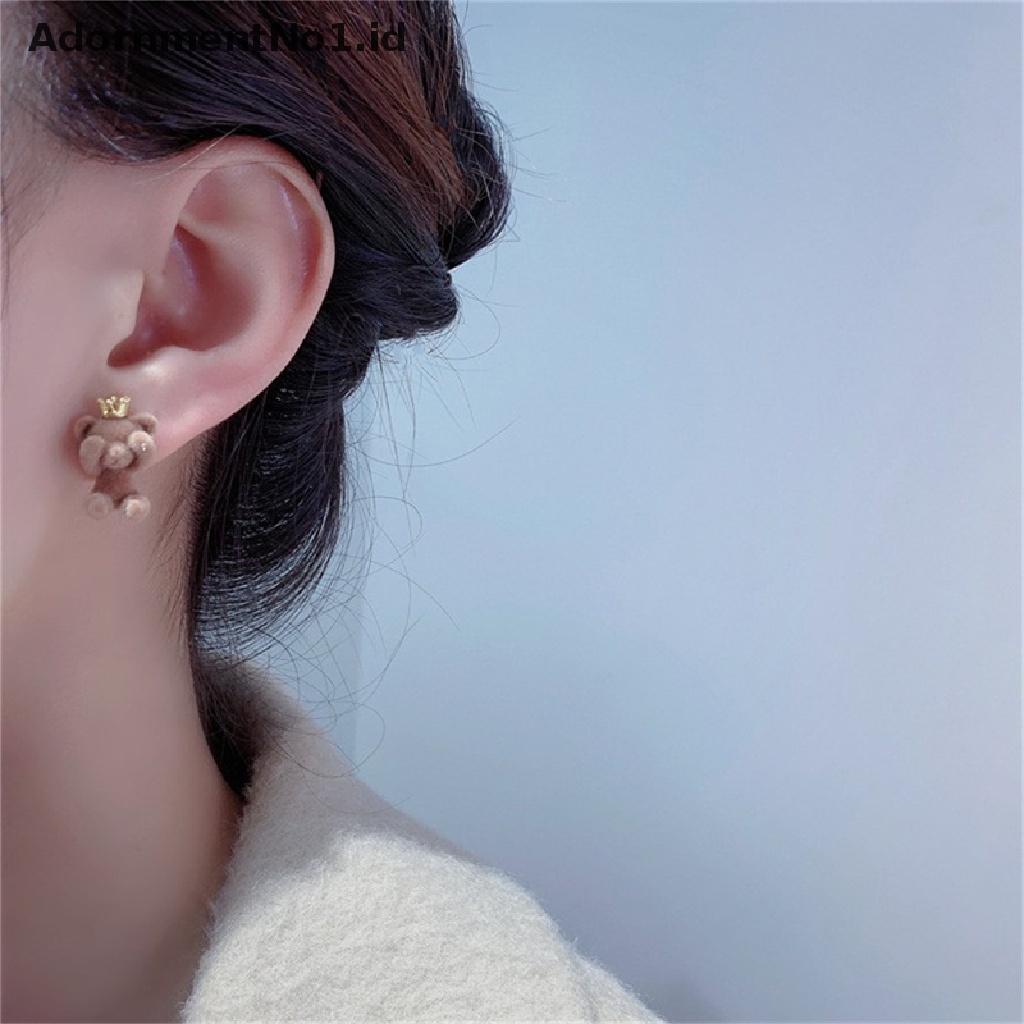 [AdornmentNo1] Lucu Flocking Plush Bear Stud Earrings Gadis Kawaii Hewan Anting Perhiasan Hadiah Pesta [ID]