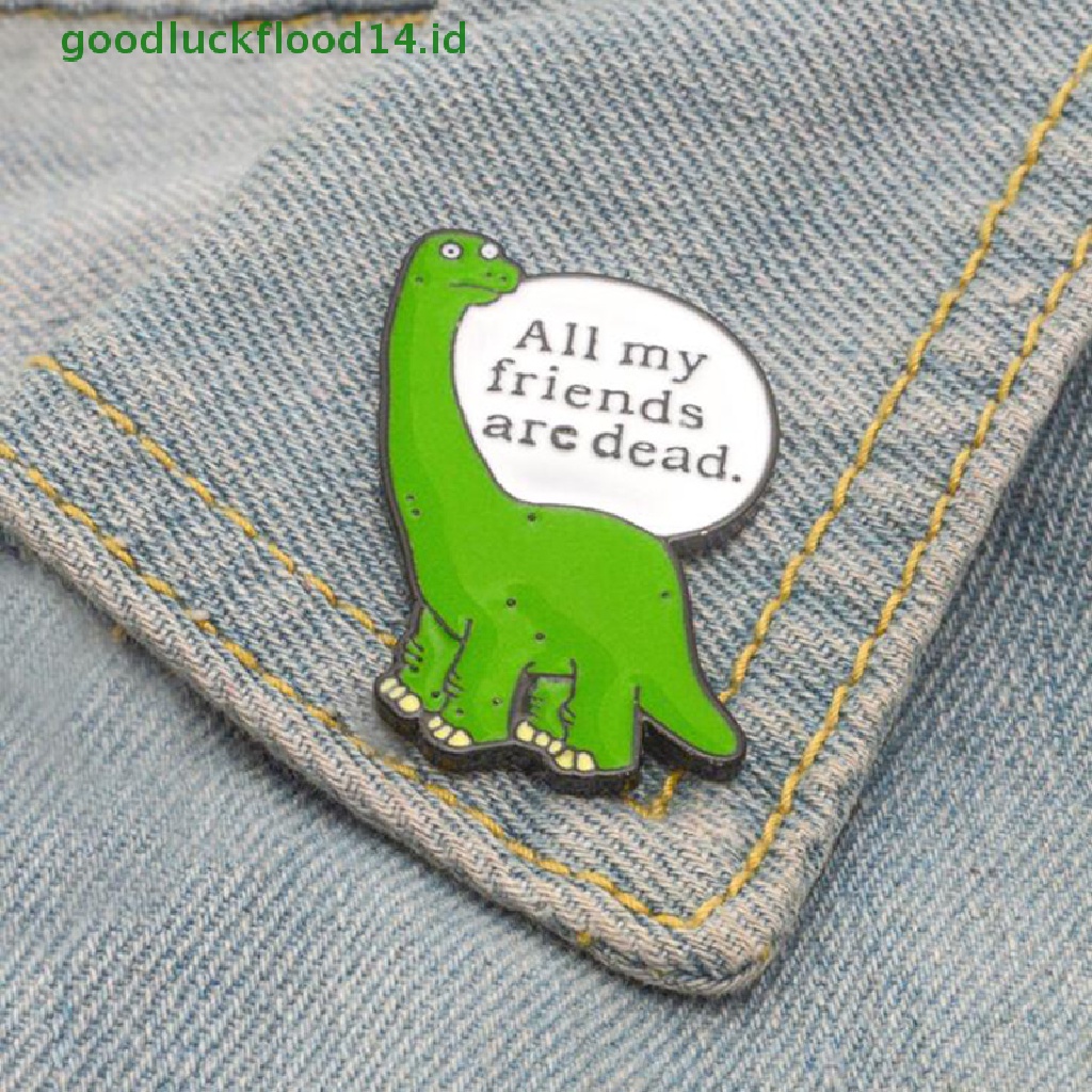 [GOOGFOUR] Kartun Chic Hijau Dinosaurus Lencana Perhiasan Logam Enamel Pin Bros Lucu  [Atasan]