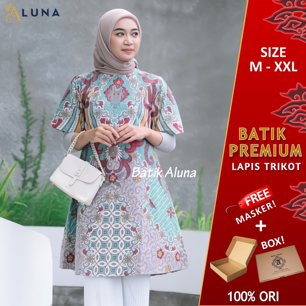 Batik Tunik Wanita Tunik Lengan Panjang Katun Lapis Trikot Premium Modern Original Kancing Belakang Resleting Batik Kerja Kantor Kondangan Size M L XL XXL 071