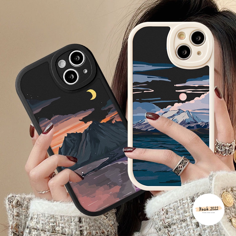 Soft Case Compatible for iPhone 7Plus 8Plus 11 12 13 14 Pro Max 6 6s 7 8 Plus XR 14 Plus X Xs Max SE 2020 Seaside Scenery Painting Snow Mountain Flowers Back Phone Case Cover