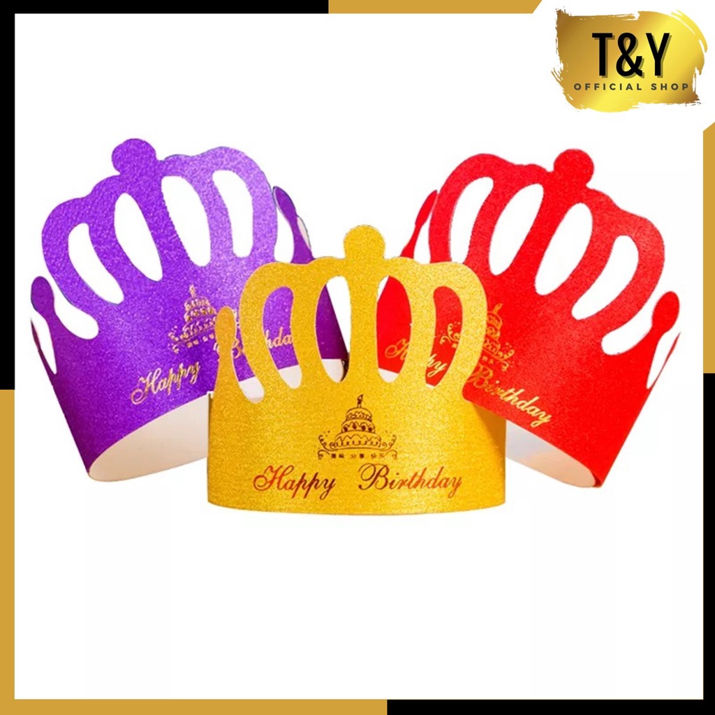 T&amp;Y Topi Ulang Tahun Hiasan Kepala Mahkota Happy Birthday Topi Mahkota Karton Ulang Tahun Anak-anak Emas Dewasa Dekorasi Ulang Tahun
