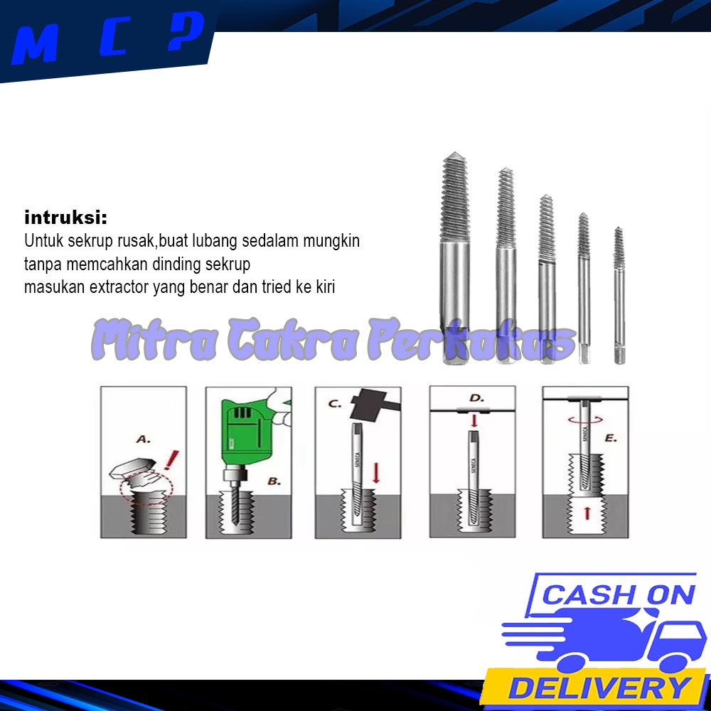 NEW Tap Balik Alat pembuka baut rusak-ALAT BUKA BAUT PATAH Screw Extractor Broken Striped Remover K55